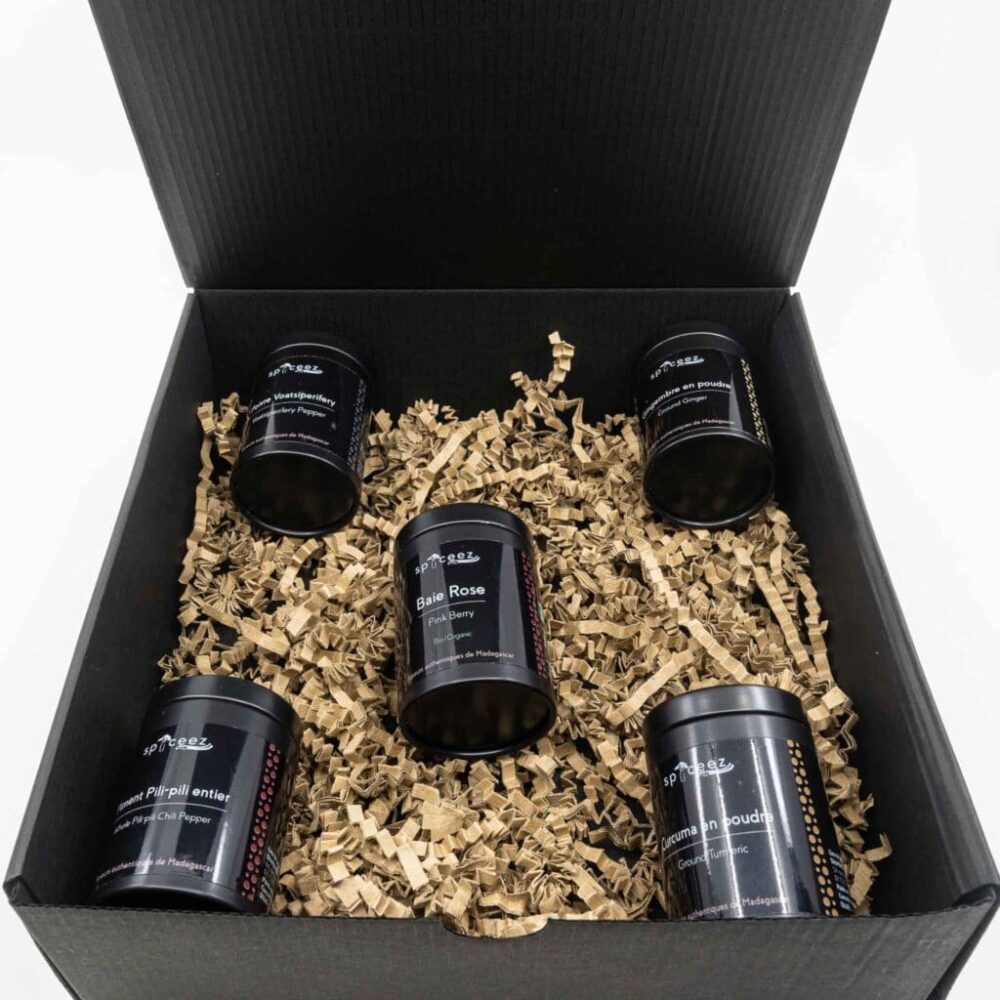 vue des cinq épices qui composent le coffret Spyceez
